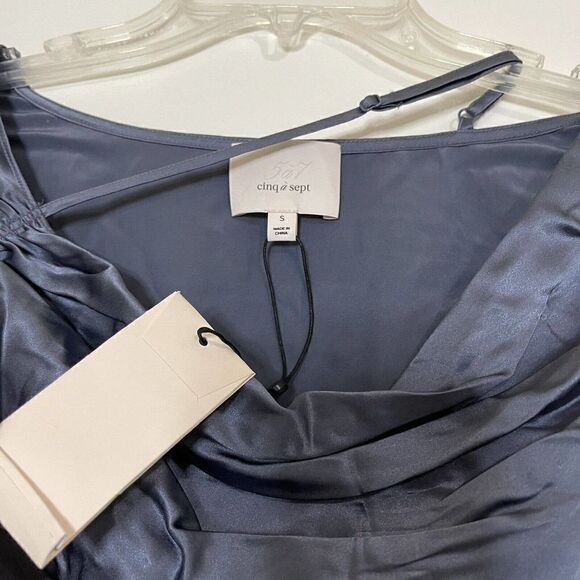 NWT! Cinq à Sept "Jordy" luxe Silk Cowl blouse Blue Shadow crossover strap Small - Picture 3 of 8